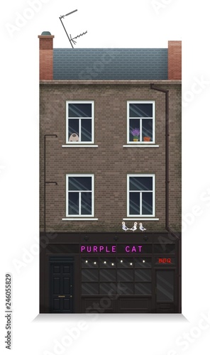 Illustration of a townhouse. Flat art style. Housing, real estate market, architecture design, property investment concept banner. Isolated on white