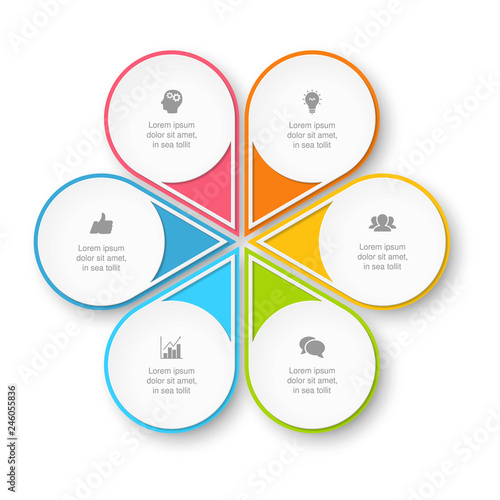Vector infographic template for circular diagram, graph, presentation, chart, business concept with 6 options.