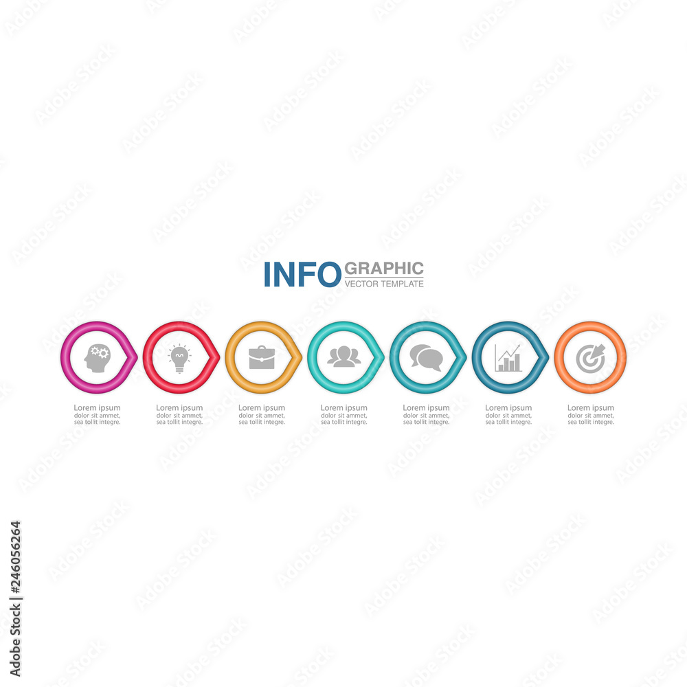 Vector infographic template for horizontal diagram, graph, presentation, chart, business concept with 7 options. Vector infographic template for horizontal diagram, graph, presentation, chart, business concept with 7 options.