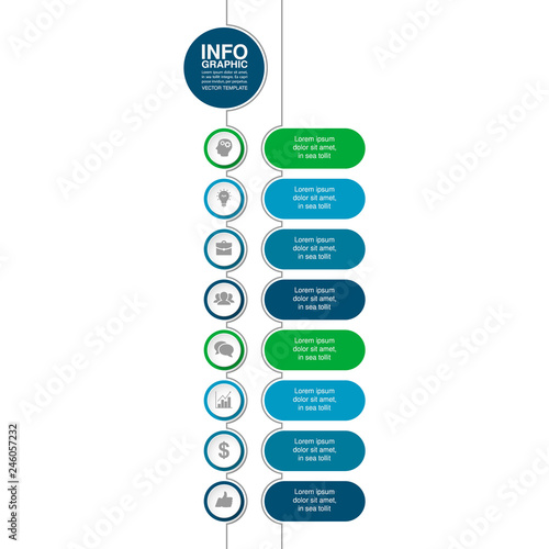 Vector infographic template for vertical diagram, graph, presentation, chart, business concept with 8 options.