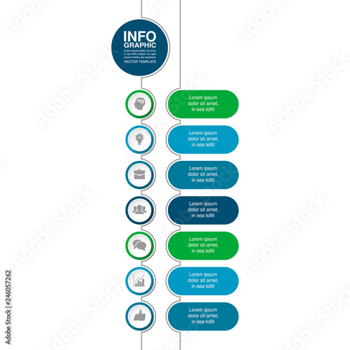 Vector infographic template for vertical diagram, graph, presentation, chart, business concept with 7 options.