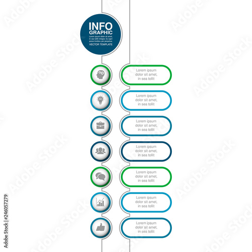 Vector infographic template for vertical diagram, graph, presentation, chart, business concept with 7 options.