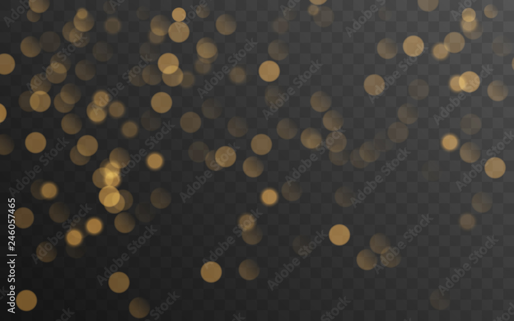 Abstract golden shining bokeh isolated on transparent background. Decoration or christmas background. - obrazy, fototapety, plakaty 
