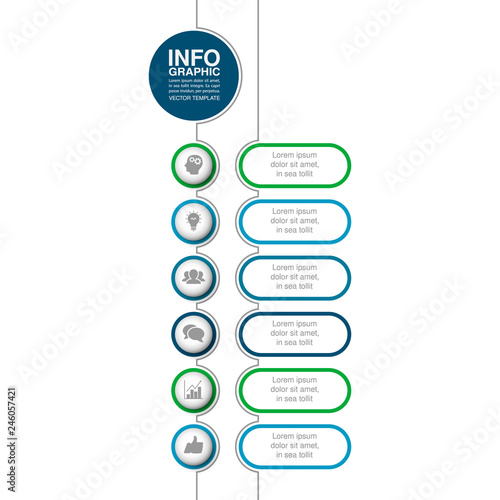 Vector infographic template for vertical diagram, graph, presentation, chart, business concept with 6 options. photo