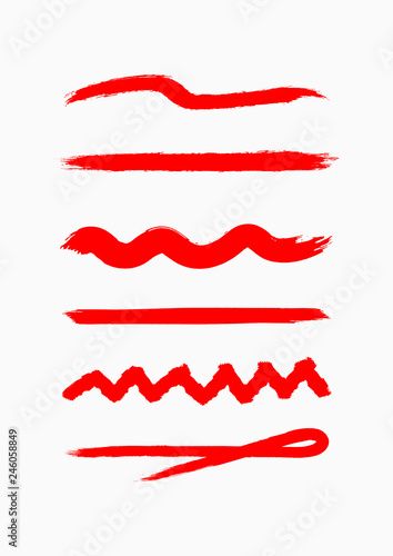 Set of different underlines drawn by hand with rough brush. Grunge, sketch, watercolor, paint.
