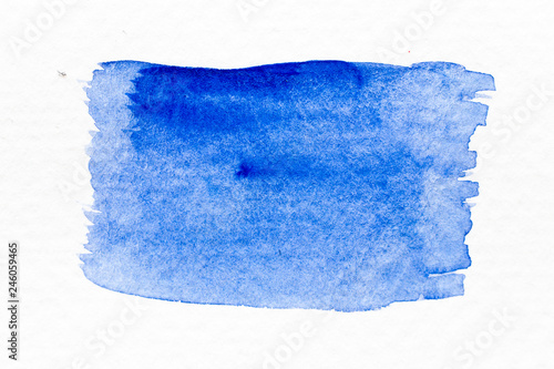 Blue color watercolor handdrawing as brush or banner on white paper background