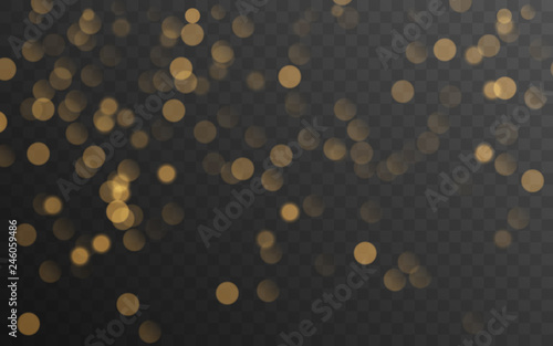 Abstract golden shining bokeh isolated on transparent background. Decoration or christmas background.