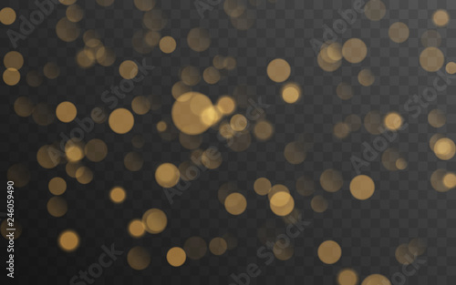 Abstract golden shining bokeh isolated on transparent background. Decoration or christmas background.