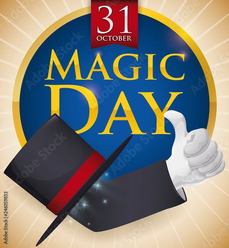 Magician Hat with Floating Hand for Magic Day Celebration, Vector Illustration