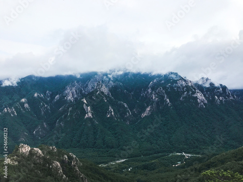 The view from the mountain peak of Seoraksan National Park. South Korea