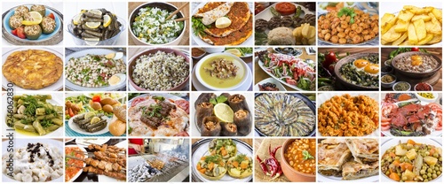 Traditional delicious Turkish foods various collage concept photo.