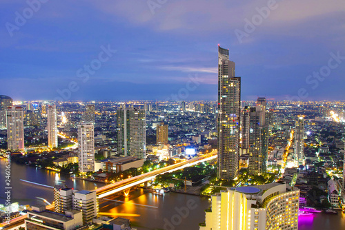 Cityscape Bangkok city skyline Hotel riverside With Chao Phraya River 