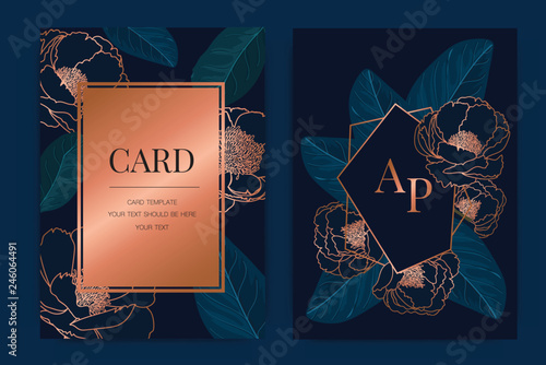 Summer in copper Wedding Invitation themes, floral invite thank you, rsvp modern card Design in tropical leaf greenery  branches decorative Vector elegant rustic template