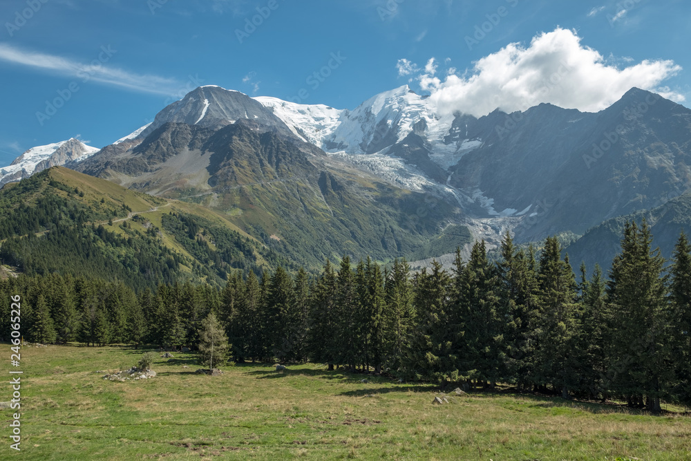 Tranquil view of Mont Blanc massif near Bellevue station, France