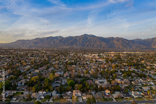 Aerial view of the San Gabriel Mountains and Arcadia area