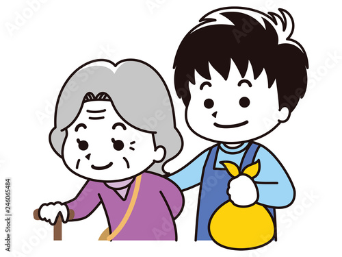 高齢女性の外出に付き添う男性介護士