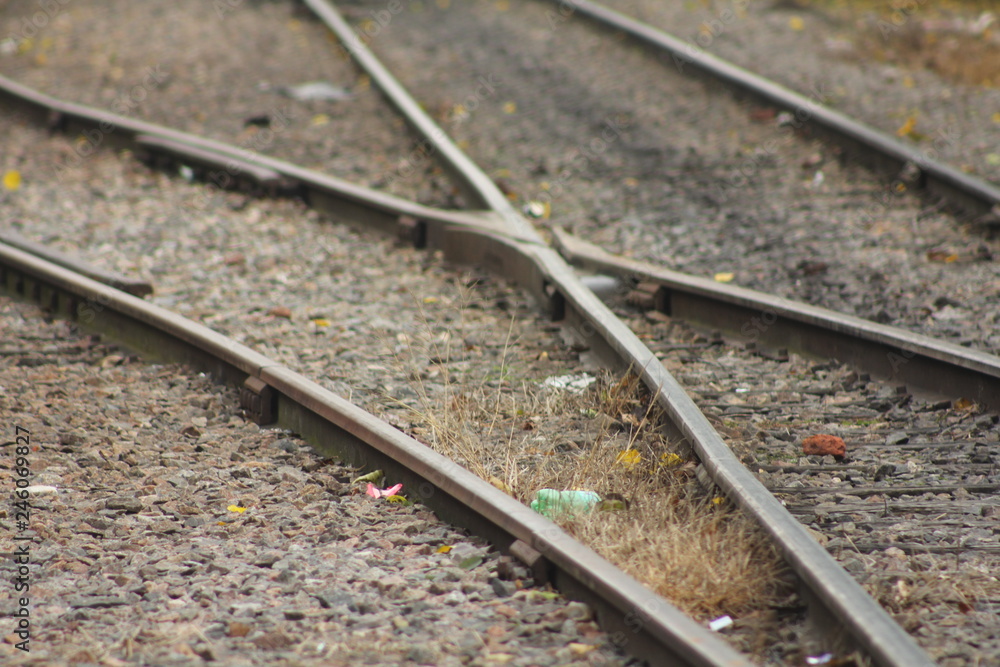 Train tracks close up photography