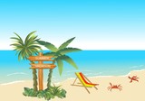 Summer beach, ocean view,  background. Vector illustration 