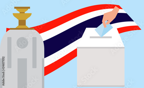 Ballot paper for election vote with voting box and Thailand flag