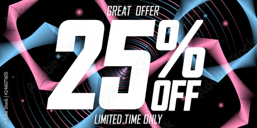 Sale 25% off, discount poster design template, great offer, vector illustration