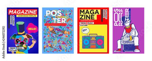 PrintNew Cover and Poster Design Template for Magazine. Trendy Vector Typography and Colorful Illustration Collage for Cover and Page Layout Design Template in eps10.