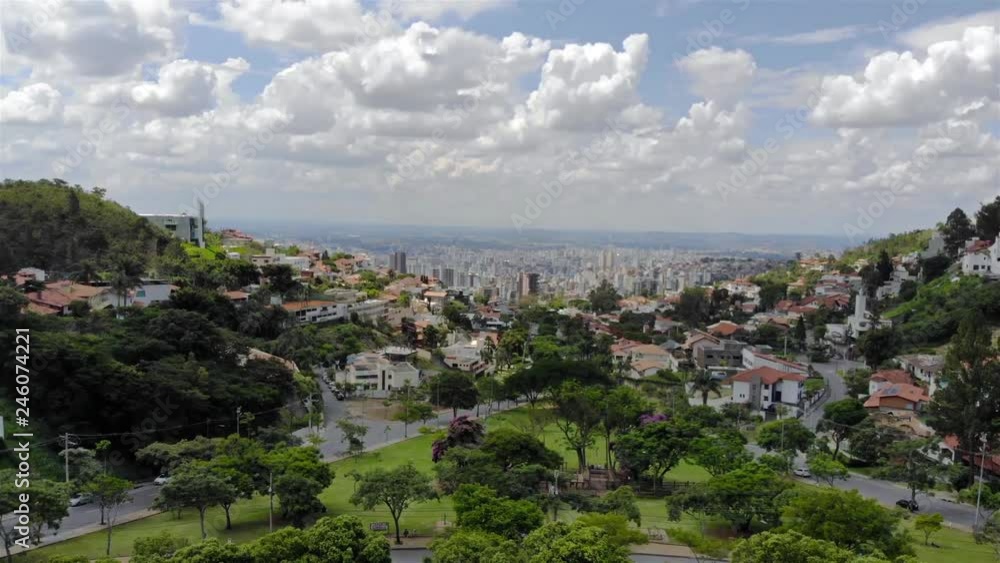 A Beautiful cityscape behind a park in Brazil - Aerial View - Crane Up A Beautiful cityscape behind a park in Brazil - Aerial View - Crane Up