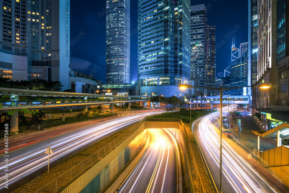 traffic in hong kong at night