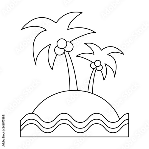 Palms on island cartoon black and white