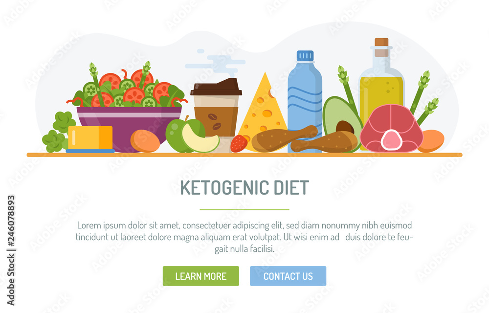 Flat design web banner. Keto diet. Vector illustration for web