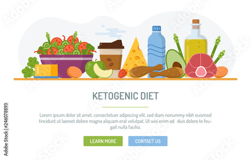 Flat design web banner. Keto diet. Vector illustration for web design, marketing, graphic design.