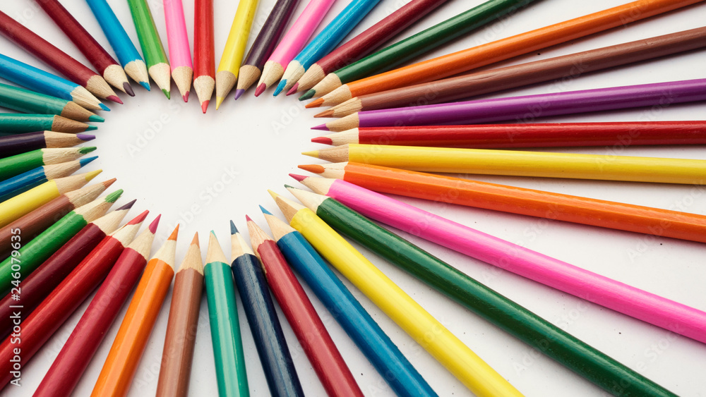 Happy valentines day, made from wood colored pencils Happy valentines day, made from wood colored pencils