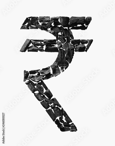 Indian Rupee Symbol made out of Coal photo