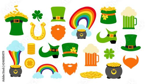 St. Saint Patricks Day icon photo booth props set.