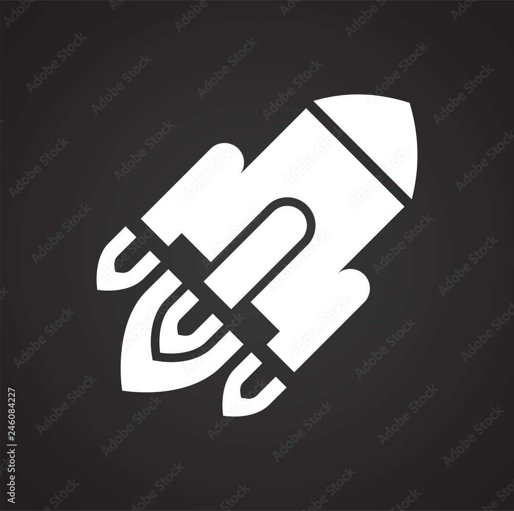 Rocket icon on black background for graphic and web design, Modern simple vector sign. Internet concept. Trendy symbol for website design web button or mobile app Rocket icon on black background for graphic and web design, Modern simple vector sign. Internet concept. Trendy symbol for website design web button or mobile app