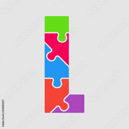 Vector puzzle piece letter - L. Jigsaw font shape.