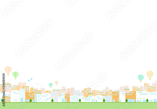 都市の町並み　気球