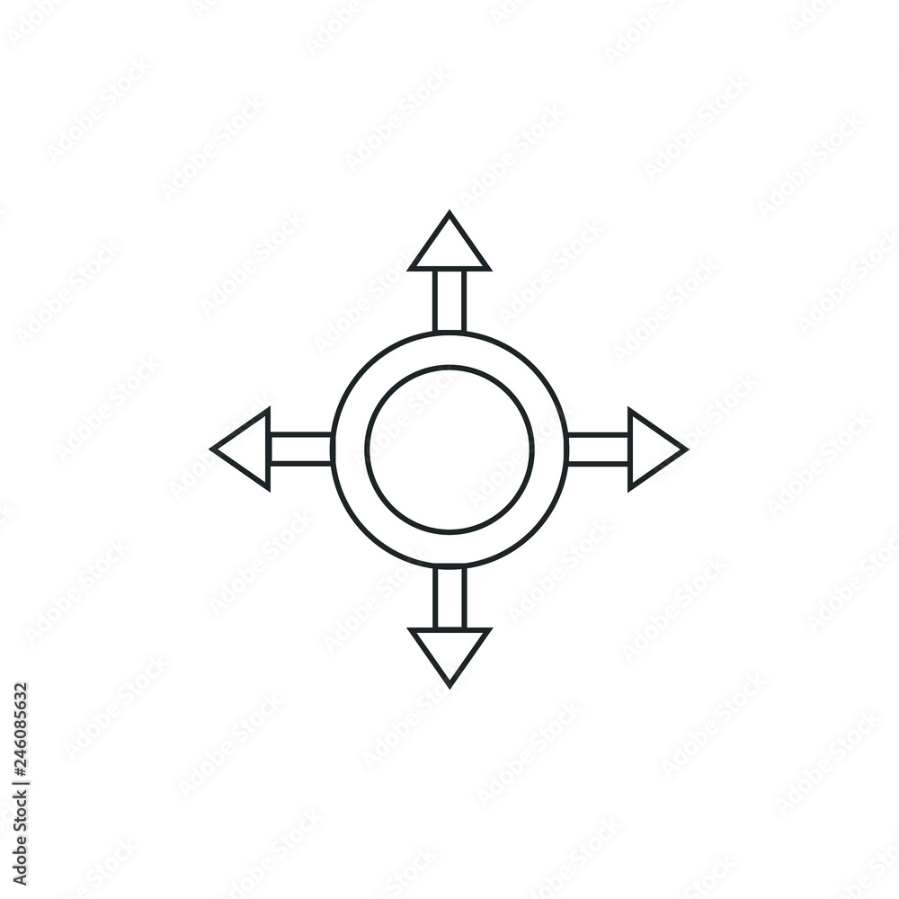 Three-way direction arrow in flat style. Vector illustration. Road direction icon isolated. Three-way direction arrow in flat style. Vector illustration. Road direction icon isolated.