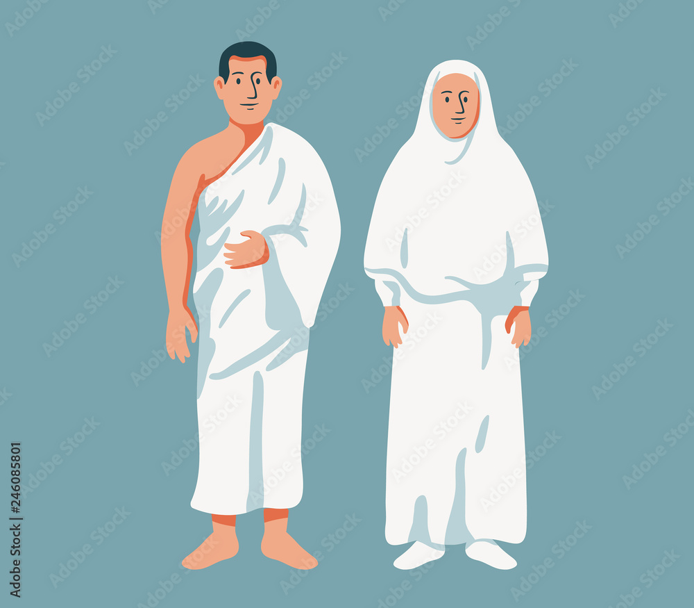 Obraz premium Moslem Couple Wear Hajj Cloth