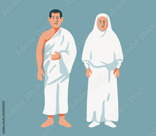 Moslem Couple Wear Hajj Cloth