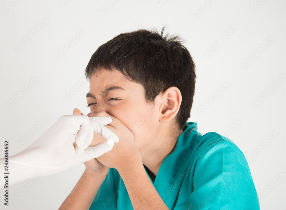 Giving kids medicine, boy try to swallow pills medicine Giving kids medicine, boy try to swallow pills medicine