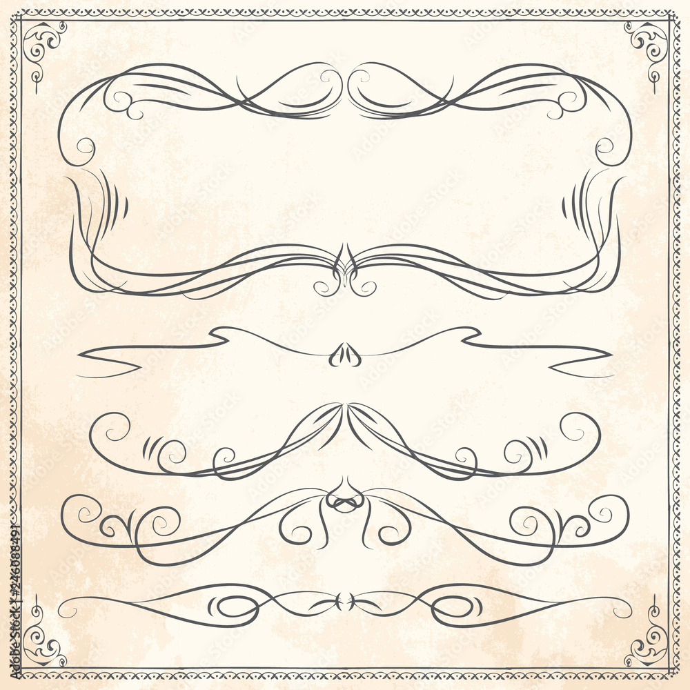 Hand drawn vector line border frame elements set Hand drawn vector line border frame elements set