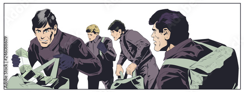 Robbers with money. Stock illustration.