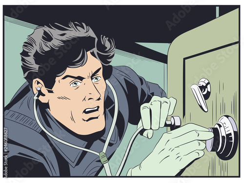 Robber near safe. Stock illustration.