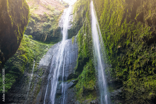 Beautiful view of Madakaripura waterfalls the tallest waterfalls in Java island and second tallest waterfalls in Indonesia.