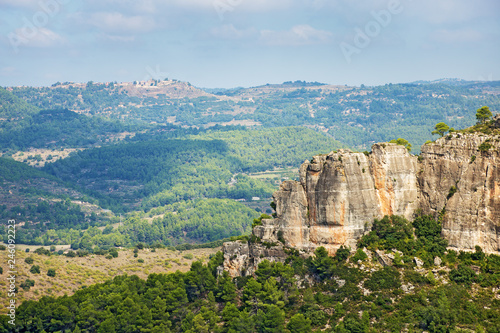 Landscape from a cliff at Siurana - a famous highland village Siurana of the municipality of the Cornudella de Montsant in the comarca of Priorat, Tarragona, Catalonia, Spain.