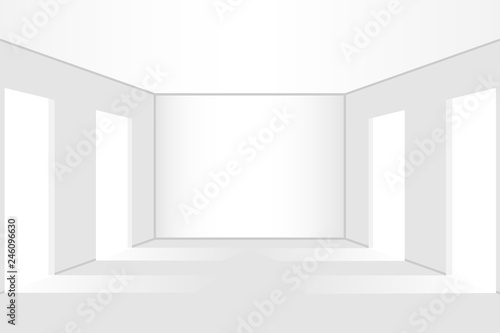 Empty room, white shade. Design element. Vector White Room Interior in Minimal Style with Empty Wall Background