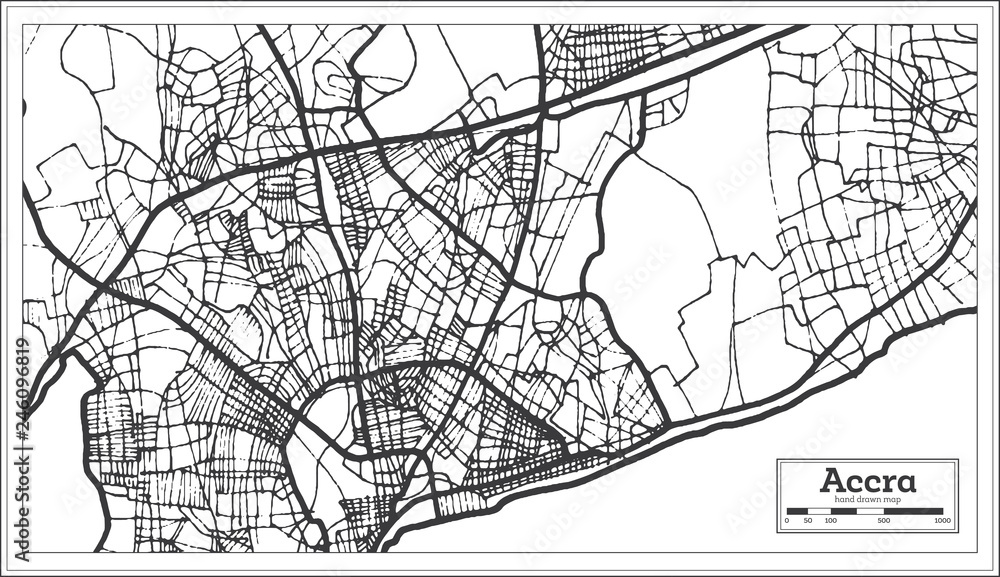 Obraz premium Accra Ghana City Map in Retro Style. Outline Map.