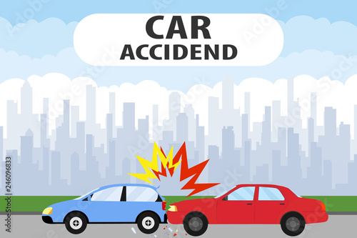 Fototapeta Naklejka Na Ścianę i Meble -  Car accident concept illustration. Car Accident on the road. Transporation Infographic. Banner Flat Vector Illustration.