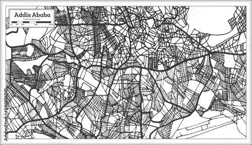 Addis Ababa Ethiopia City Map in Retro Style. Outline Map.