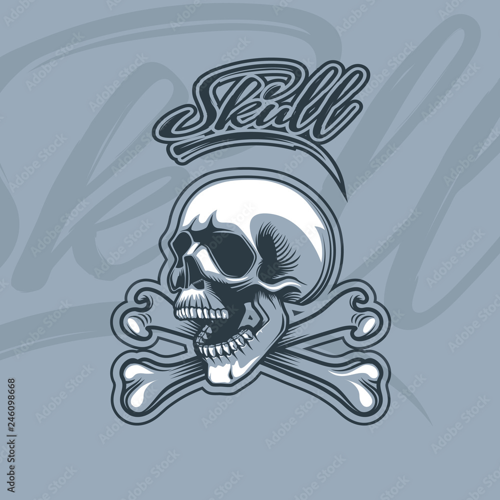 Bones and Skull monochromic cartoon style, with dynamic label. Bones and Skull monochromic cartoon style, with dynamic label.